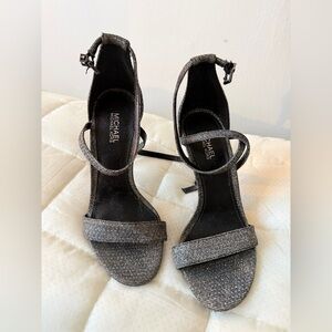 MICHAEL Michael Kors Gunmetal Glitter Ankle-Strap Heels